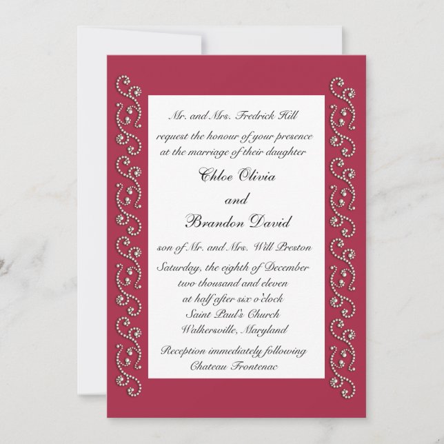 Ruby Red et Pearls Faire-part de mariage (Devant)
