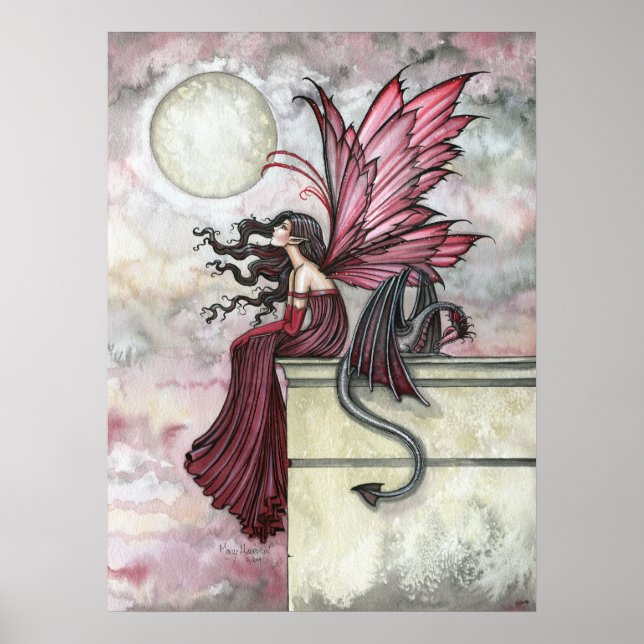 Ruby Red Fairy Dragon Poster Print (Vorne)