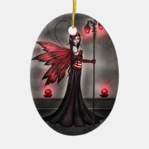 Ruby Red Fairy Fantasy Art Keramikornament