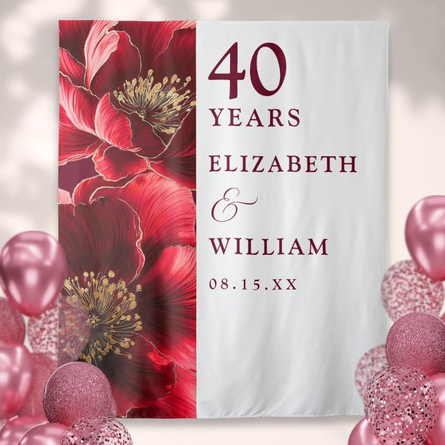 Ruby Red Floral 40 Jahre Foto Hintergrund Wandteppich (Ruby Red Floral 40th Anniversary Photo Backdrop)