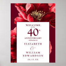Ruby Red Floral 40 Jahre Willkommenszeichen