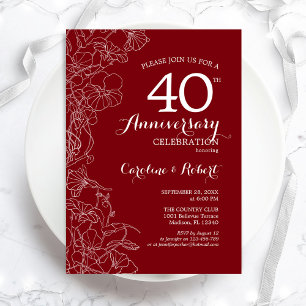 Ruby Red Floral 40. Jubiläum Einladung