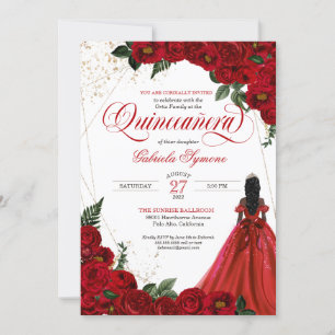 Ruby Red Floral Rose & Golden Traumstrecke Airolo  Einladung