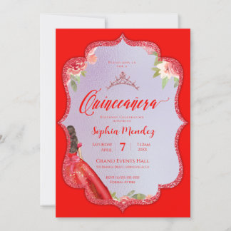 Ruby Red Floral Watercolor Quinceanera Einladung