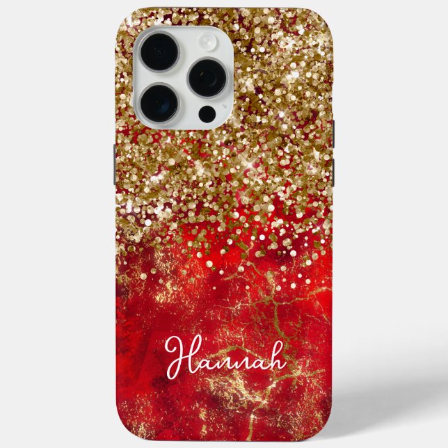 Ruby Red Glittery Gold Glam Personalisiert Case-Mate iPhone Hülle (Rückseite)