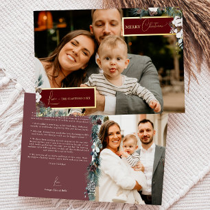 Ruby Red Greenery Vintag Family Newsletter Foto Folien Feiertagskarte