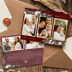 Ruby Red Greenery Vintag Five Foto Collage Folien Feiertagskarte