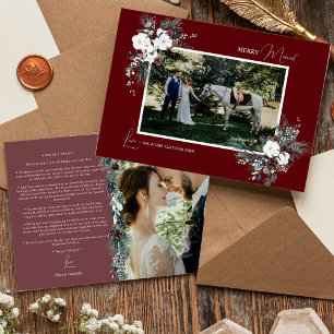 Ruby Red Greenery Vintag Merry Verheiratetes Foto Feiertagskarte