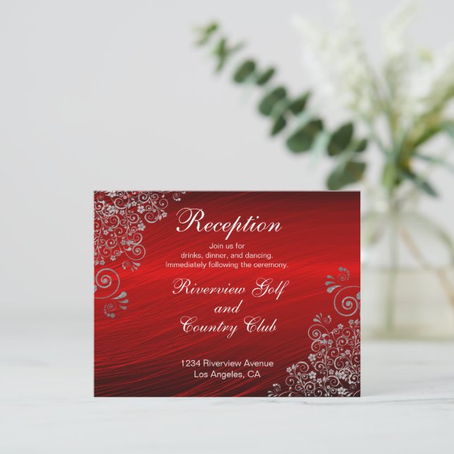 Ruby Red Grey Frottes Mariage Réception Invitation (Debout devant)