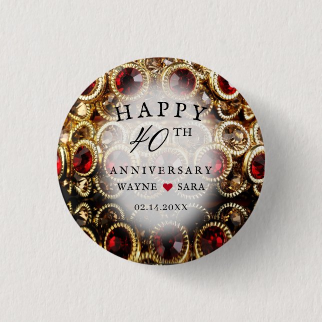 Ruby Red Jeweled 40. Hochzeitstag Button (Vorderseite)
