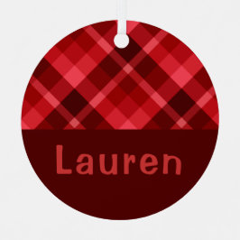 Ruby Red Kariert Monogram Circle Metal Ornament Aus Metall