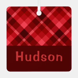 Ruby Red Kariert Monogram Square Metal Ornament Aus Metall
