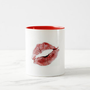 "RUBY RED LIPS" AUF KAFFEE-TASSE (GROSSES GIFT) ZWEIFARBIGE TASSE