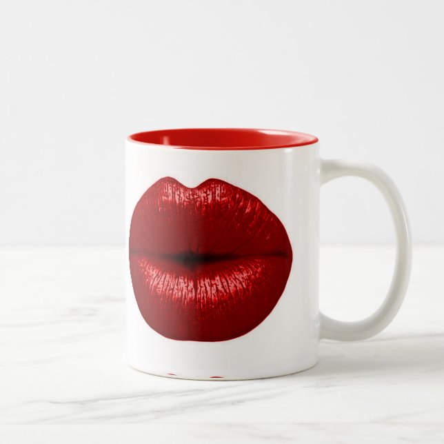 RUBY RED LIPSTICK MAKEUP SCHÖNHEIT FASHION SALON L ZWEIFARBIGE TASSE (Rechts)