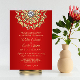 Ruby RED Mandala Gold Indian Wedding Einladungen