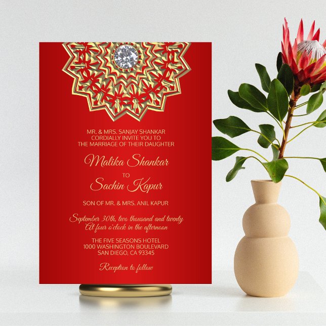 Ruby RED Mandala Gold Indian Wedding Einladungen (Von Creator hochgeladen)
