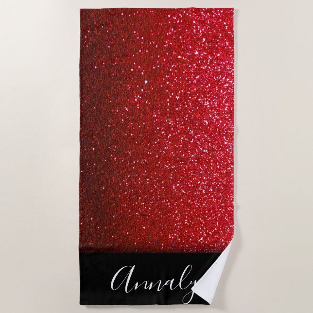 Ruby Red Ombre Glitzer Glitzern Beauty Queen Glam Strandtuch (Vorderseite)