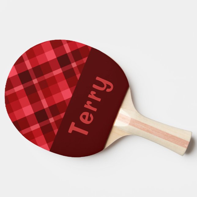 Ruby Red Plaid Monogram Ping Pong Paddle Tischtennis Schläger (Seitenansicht)