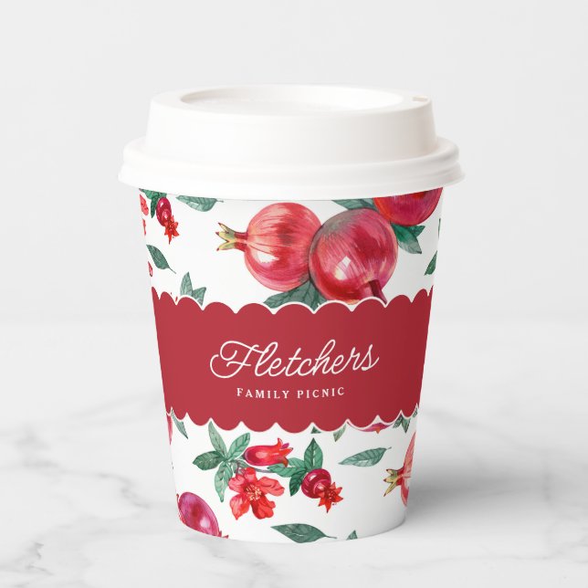 Ruby Red Pomegranate Botanical Customizable Pappbecher (Vorderseite)