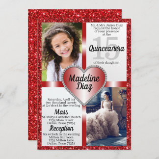 Ruby Red Quinceañera Einladung 15 Cumpleaños
