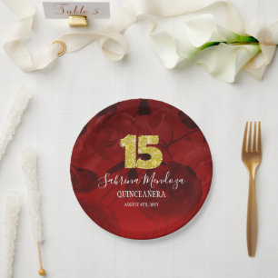 Ruby Red Quinceanera Gold #15 Paper Tellers Pappteller