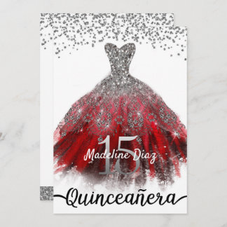 Ruby Red Quinceñera Kleid Geburtstag Einladung