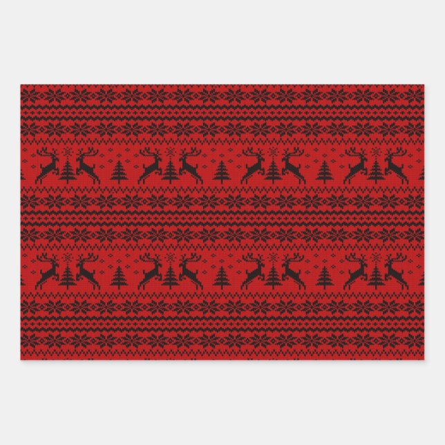 Ruby Red Reindeer Sweater Weihnachten Geschenkpapier Set (Vorderseite)