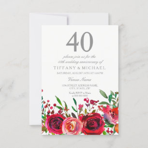 Ruby Red Rose 40e anniversaire Mariage Invitation