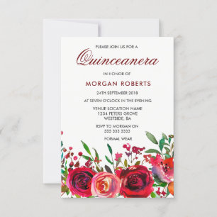 Ruby Red Rose Quinceanera Invitation