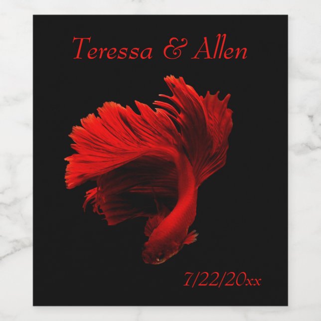 Ruby Red Siamese Fighting Fish Weinetikett (Einzelnes Label)