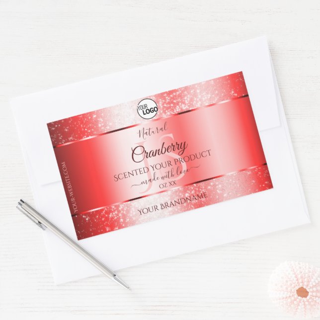 Ruby Red Soft Glitzer Product Labels Monogram Logo Rechteckiger Aufkleber (Umschlag)