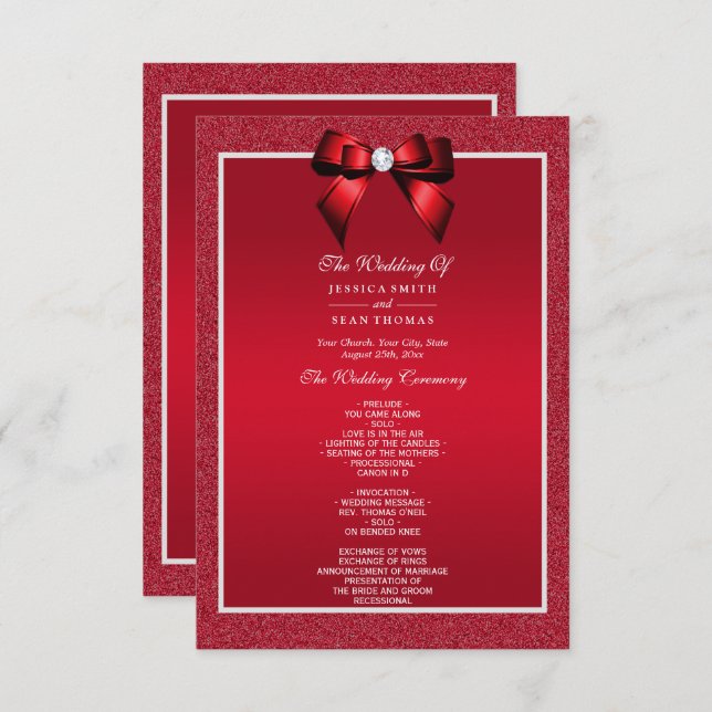 Ruby Red & Stylish Gem Wedding Program (Vorne/Hinten)
