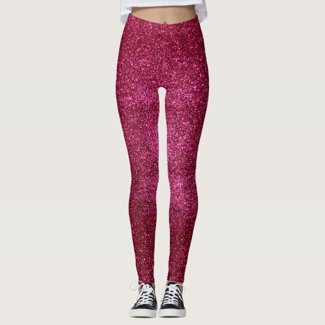 Ruby Red und Black Glitzer Hot Pink Glitzern Yoga Leggings (Vorderseite)