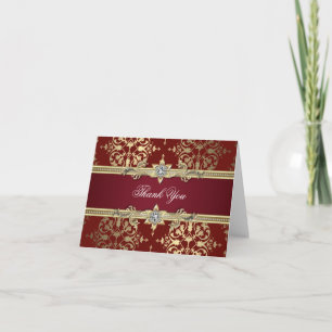Ruby Red und Gold Damask Vielen Dank Dankeskarte