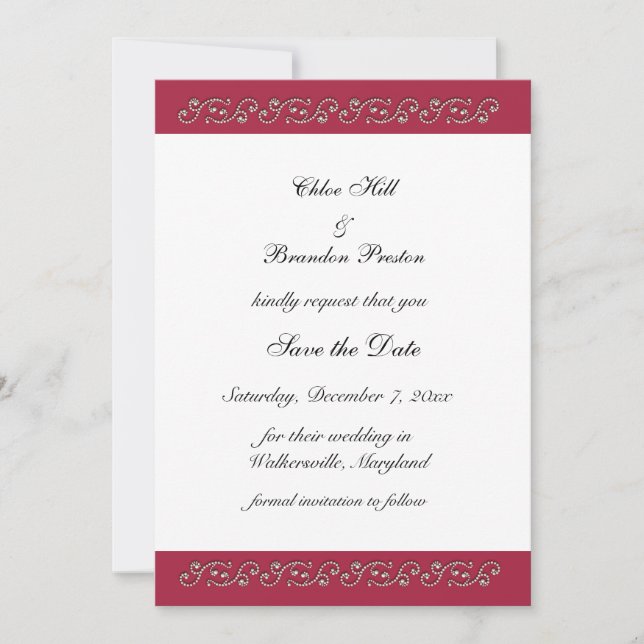 Ruby Red und Pearls Save the Date (Vorderseite)