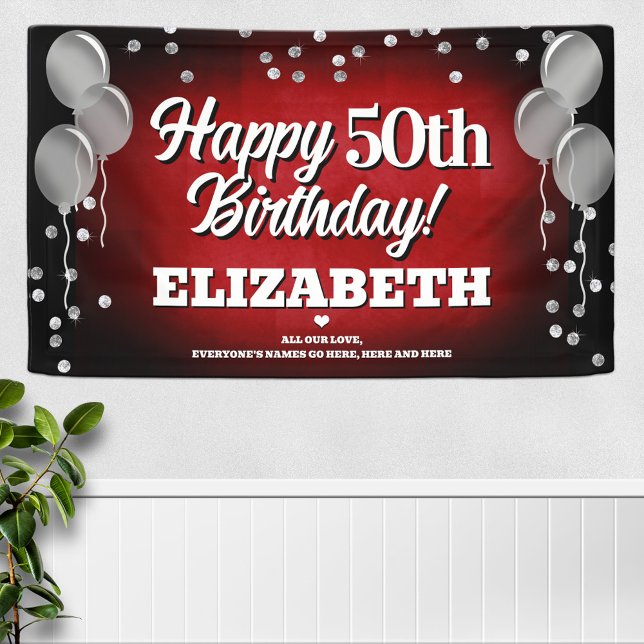 Ruby Red und Silver Happy Birthday Banner (Von Creator hochgeladen)