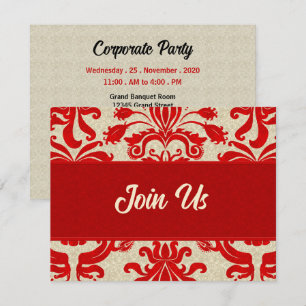 Ruby Red und Taupe Damask Beruflich Business Einladung