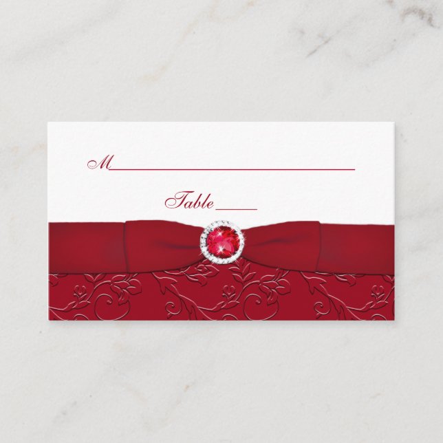Ruby Red und White Floral Platzkarte (Vorderseite)