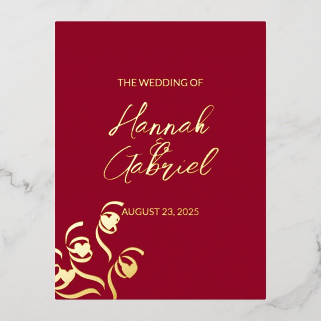 Ruby Red Wedding Foil Einladung Postcard (Vorderseite)
