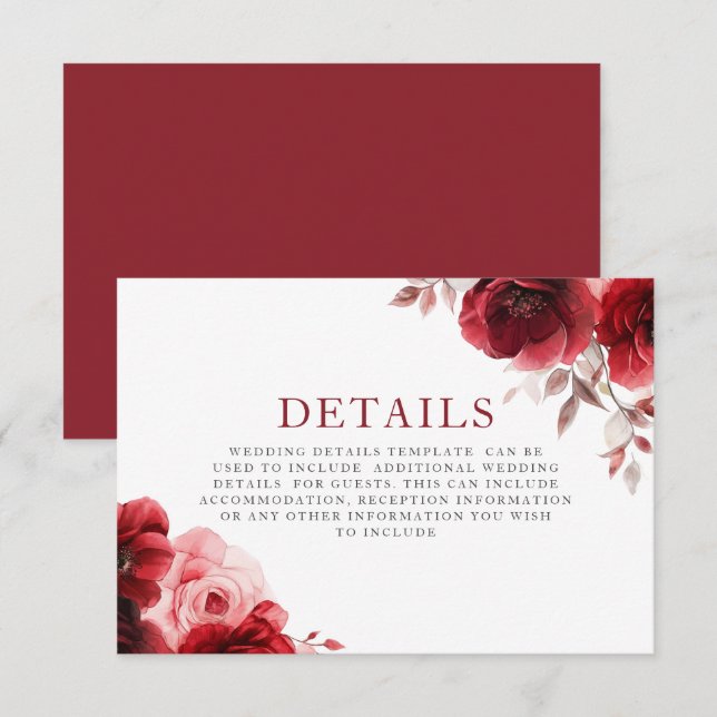 Ruby Red Wine Luxe Radiant Floral Wedding Details Begleitkarte (Vorne/Hinten)