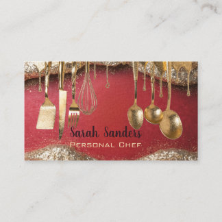 Ruby Rot & Gold Glitter-Drip-Personal-Chef Visitenkarte