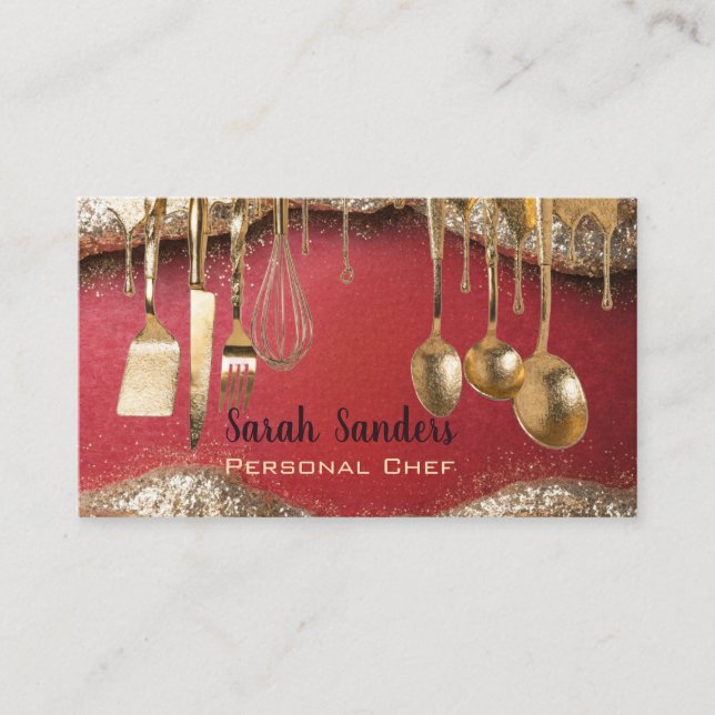 Ruby Rot & Gold Glitter-Drip-Personal-Chef  Visitenkarte (Vorderseite)