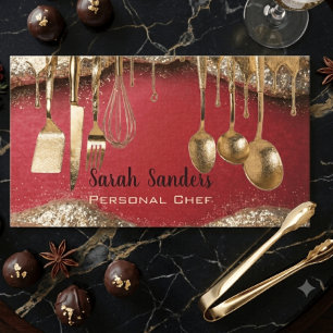 Ruby Rot & Gold Glitter-Drip-Personal-Chef Visitenkarte