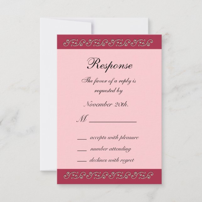 Ruby Rot, Rosa und Perlen RSVP Karte (Vorderseite)