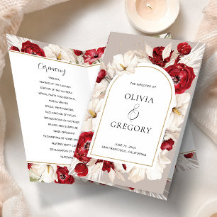 Ruby Rot und Weiß Blumen Hochzeit Programme