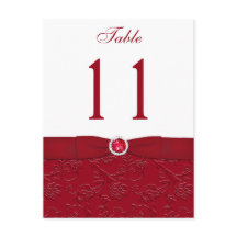 Ruby Rouge et blanc Floral Numéro de table Carte p