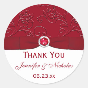 Ruby Rouge et blanc Floral Wedding Favor Sticker