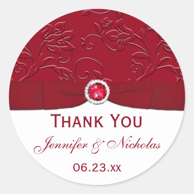 Ruby Rouge et blanc Floral Wedding Favor Sticker (Devant)