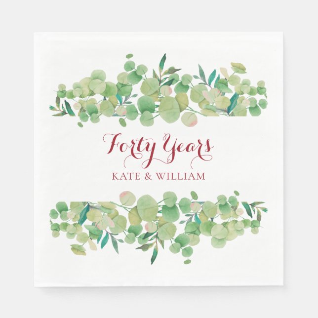 Ruby Script Greenery zum 40. Hochzeitstag Serviette (Vorderseite)