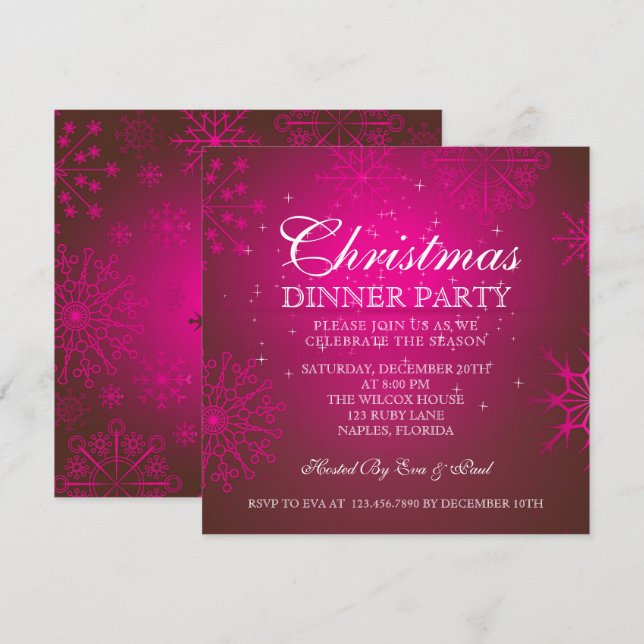 Ruby Snowflakes Weihnachtsabend Party Einladung (Vorne/Hinten)